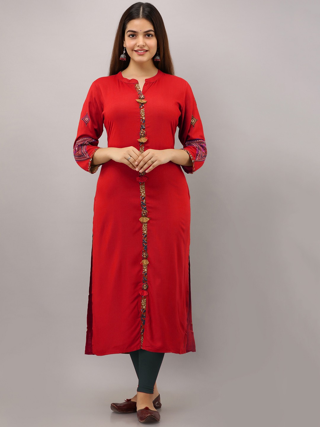 

BAESD Mandarin Collar Kurta, Red