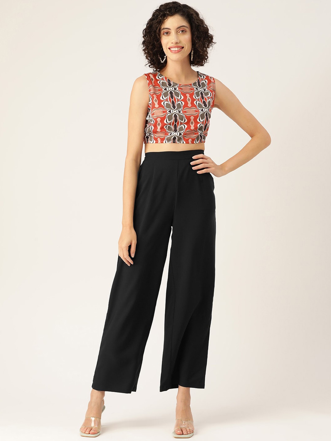 

SIRIKIT Abstract Printed Crop Top With Trouser, Black