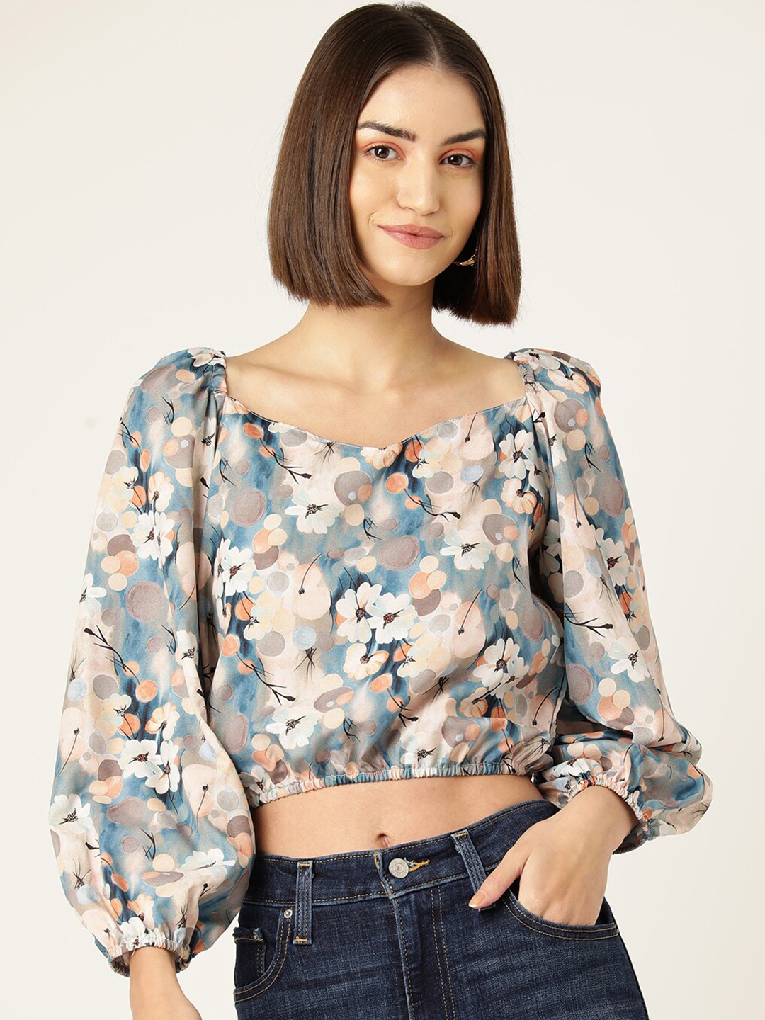 

SIRIKIT Floral Printed Crop Top, Beige