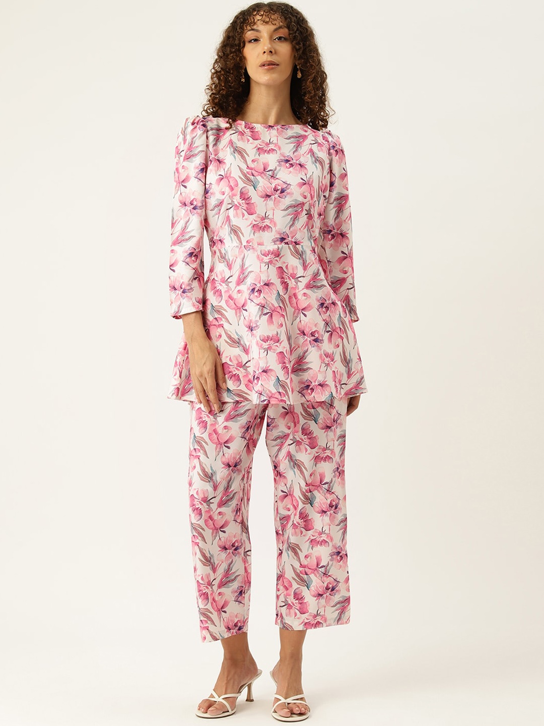 

SIRIKIT Floral Printed Round Neck Tunic & Trousers, Beige