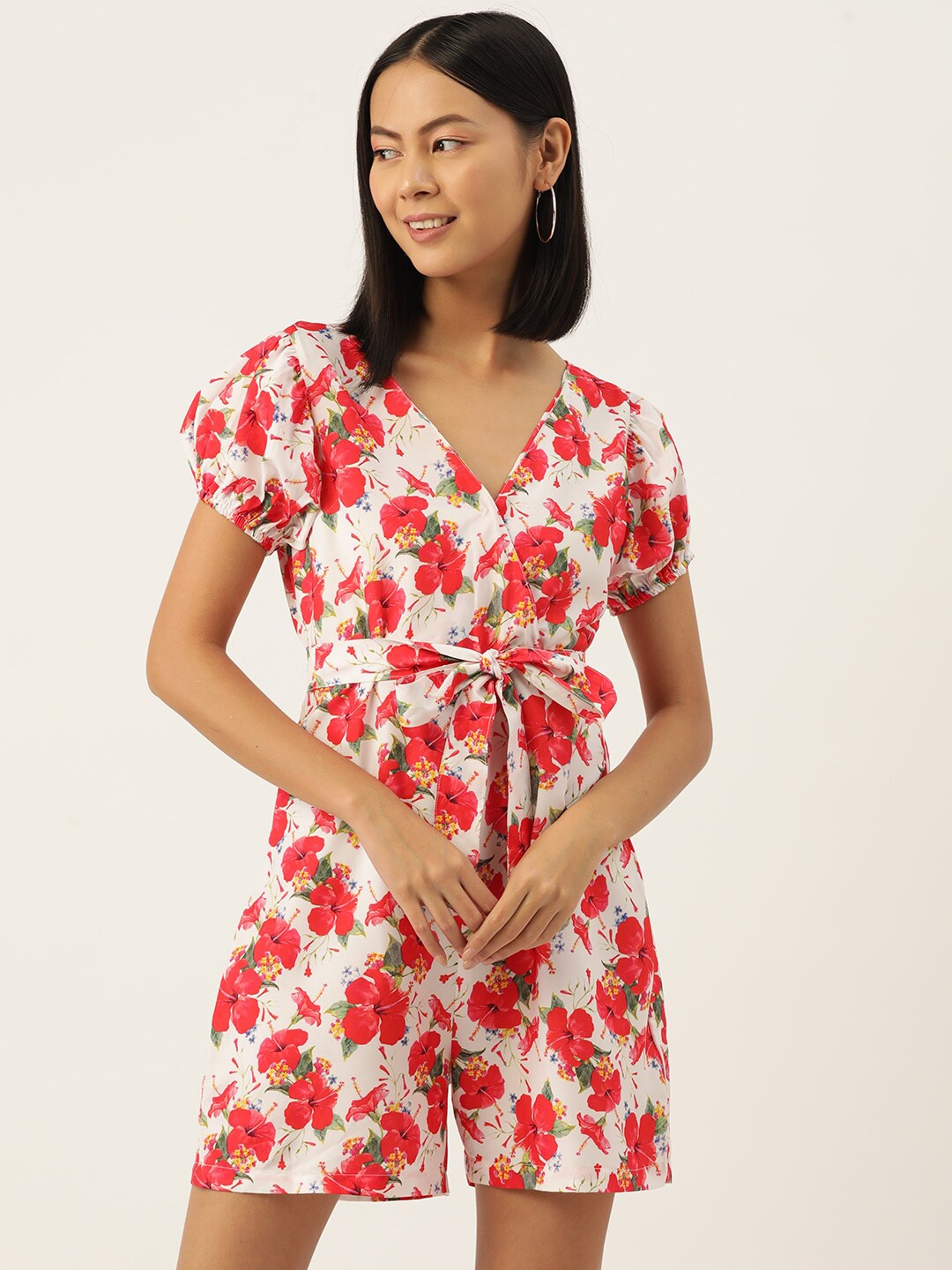 

SIRIKIT Floral Printed Waist Tie-Ups Playsuit, White