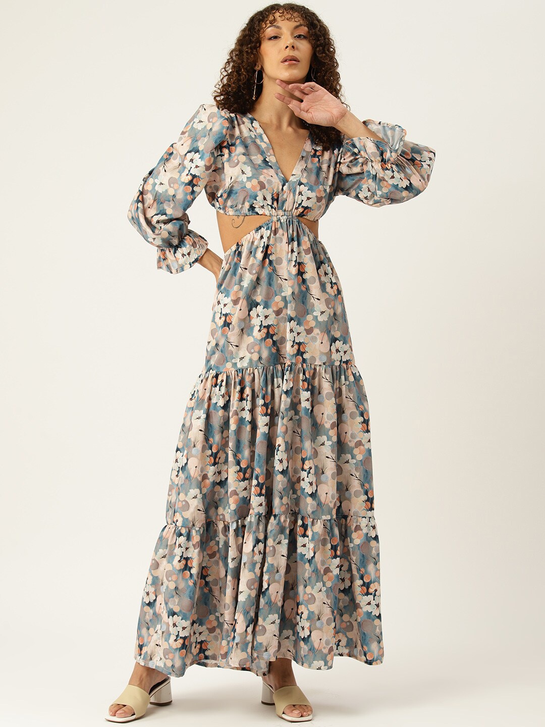 

SIRIKIT Floral Printed Crepe Cut Out Tiered Maxi Dress, Blue