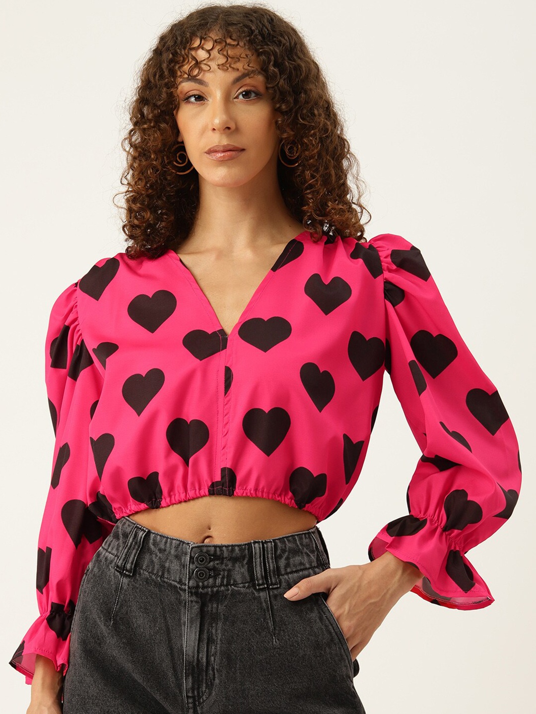 

SIRIKIT Geometric Printed Crop Top, Pink