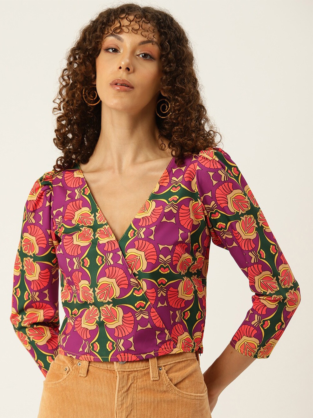 

SIRIKIT Floral Printed Wrap Crop Top, Orange