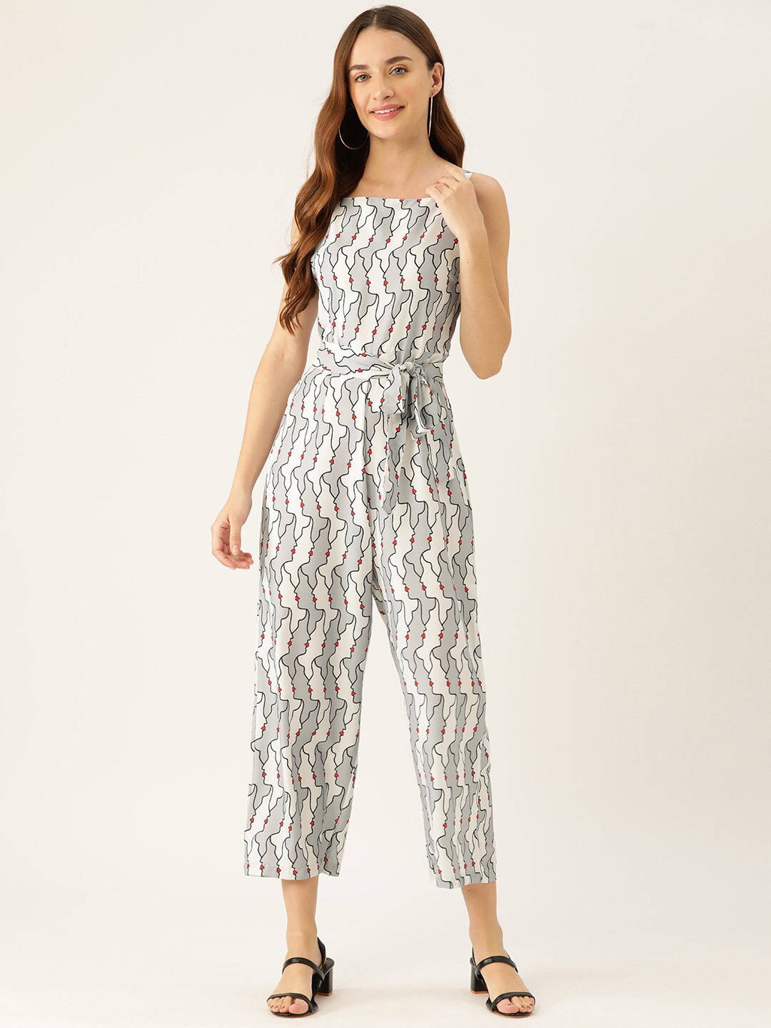 

SIRIKIT Graphic Printed Shoulder Straps Basic Jumpsuit, Grey
