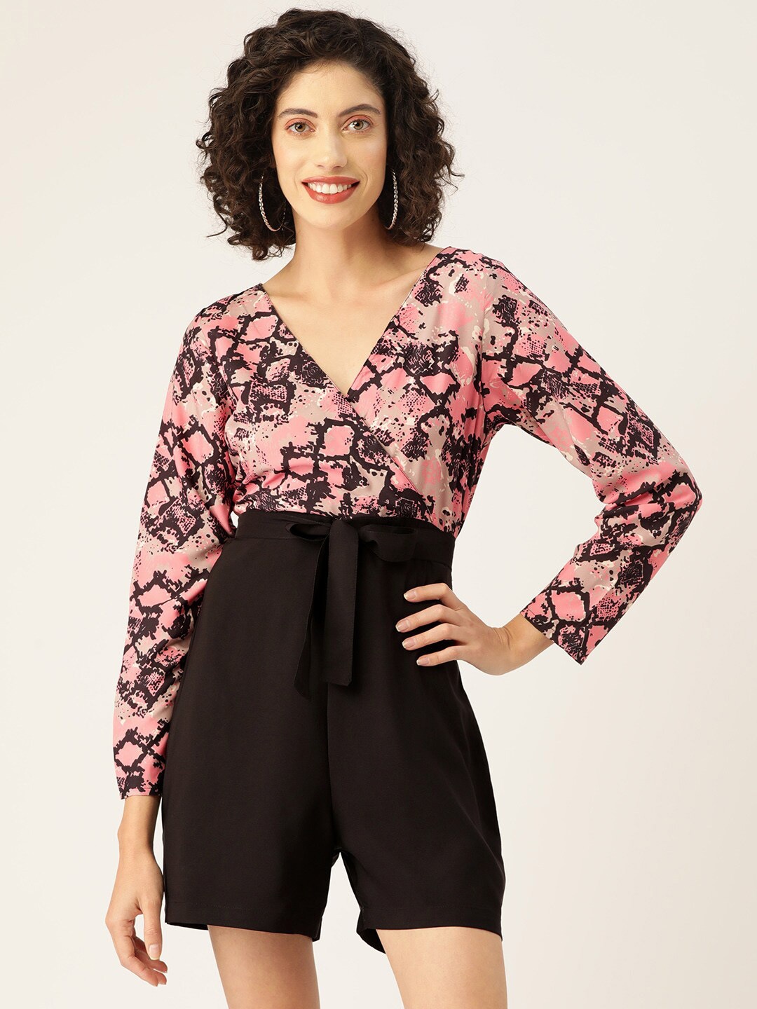 

SIRIKIT Abstract Printed V-Neck Playsuit, Black