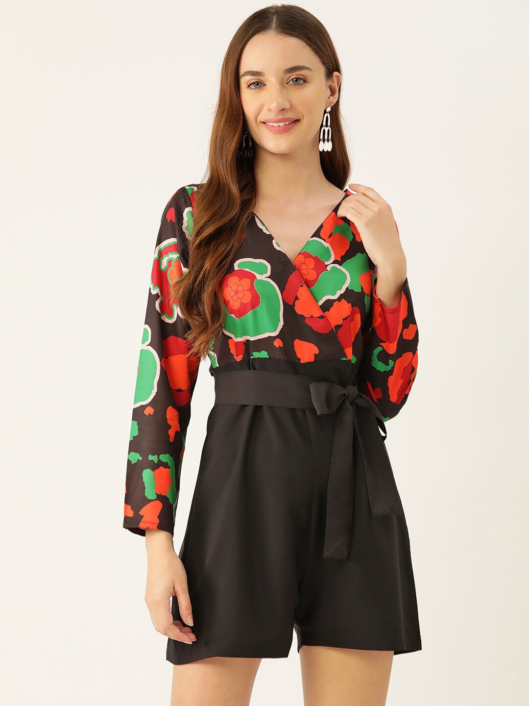 

SIRIKIT Floral Printed V-Neck Playsuit, Black