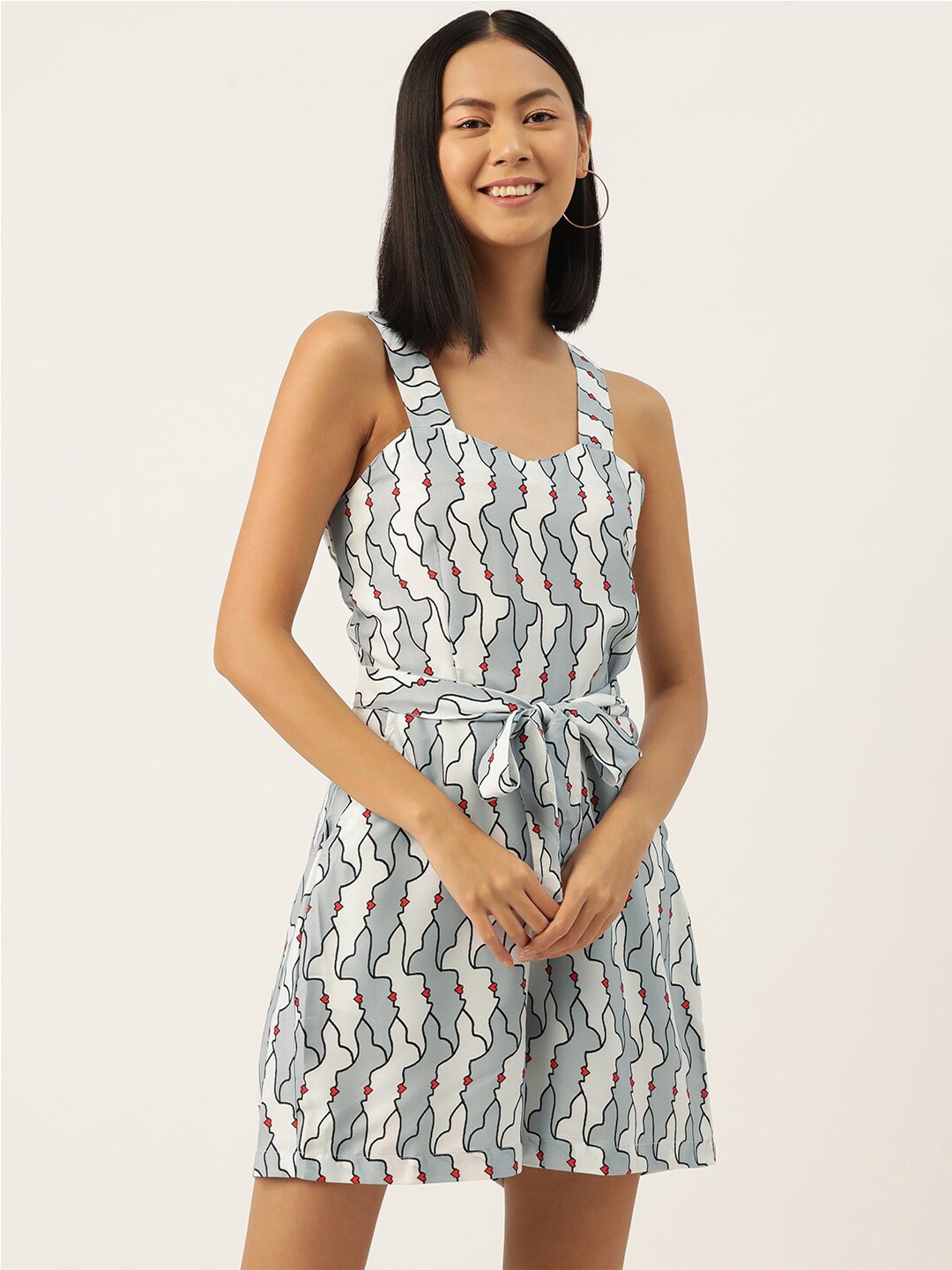 

SIRIKIT Graphic Printed Shoulder Straps Playsuit, Grey
