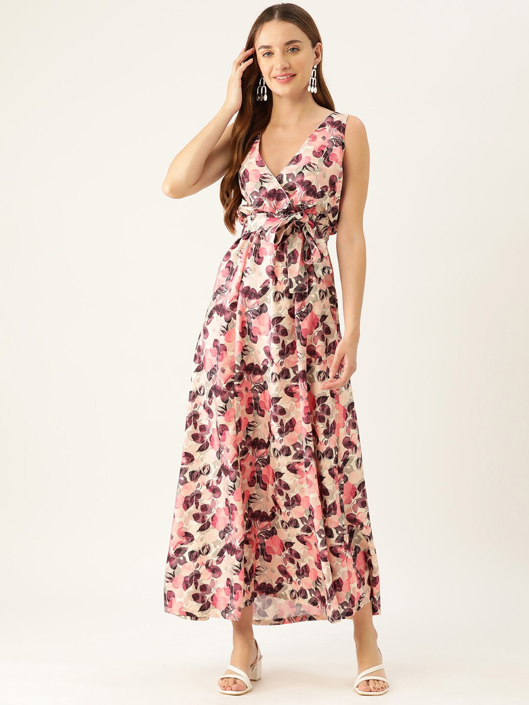 

SIRIKIT Floral Printed V-Neck Crepe Maxi Dress, Beige