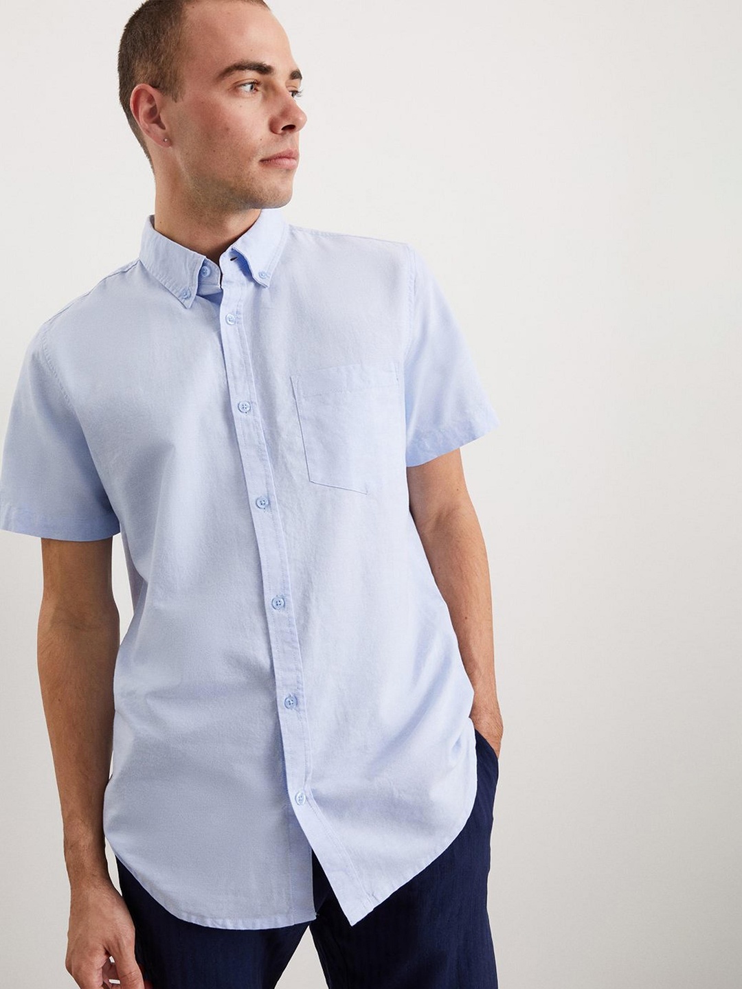 

Burton Men Oxford Pure Cotton Shirt, Blue
