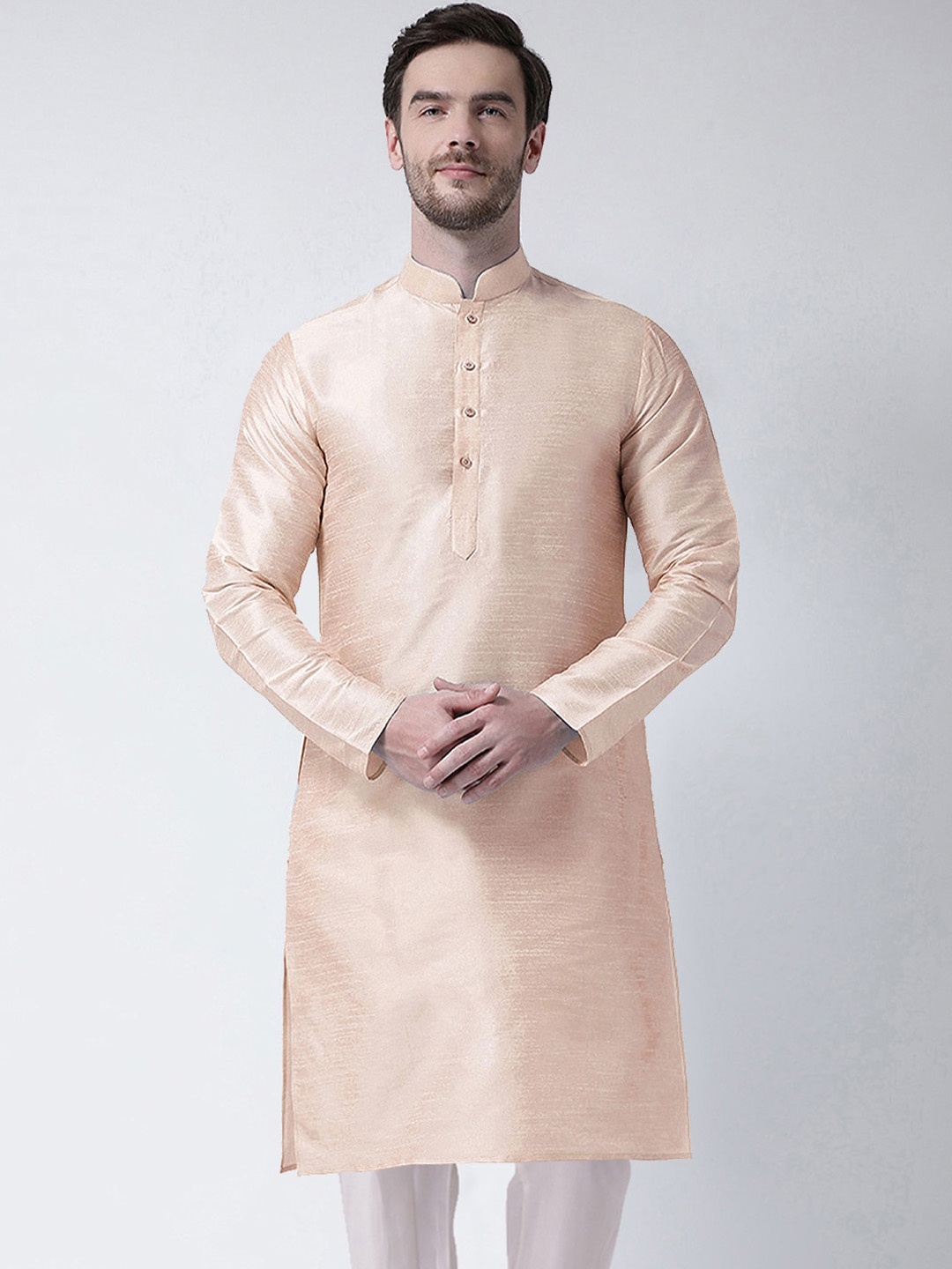 

SG LEMAN Mandarin Collar Silk Kurta, Rose gold