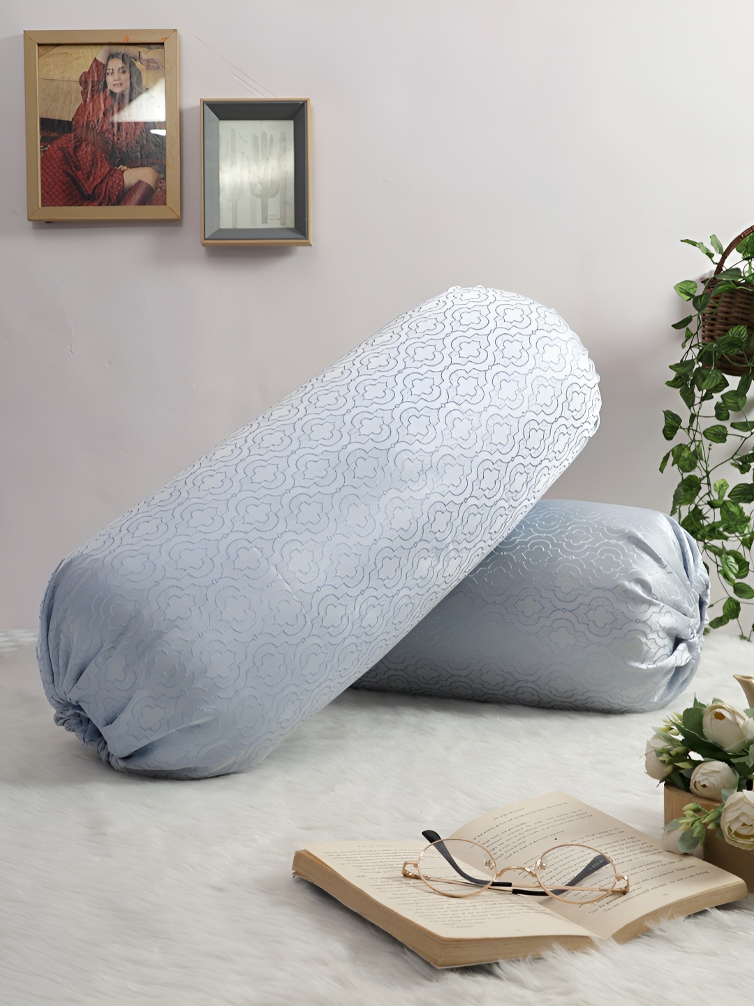 

THE CONVERSION Grey 2 Pieces Ethnic Motifs Printed Bolster Covers