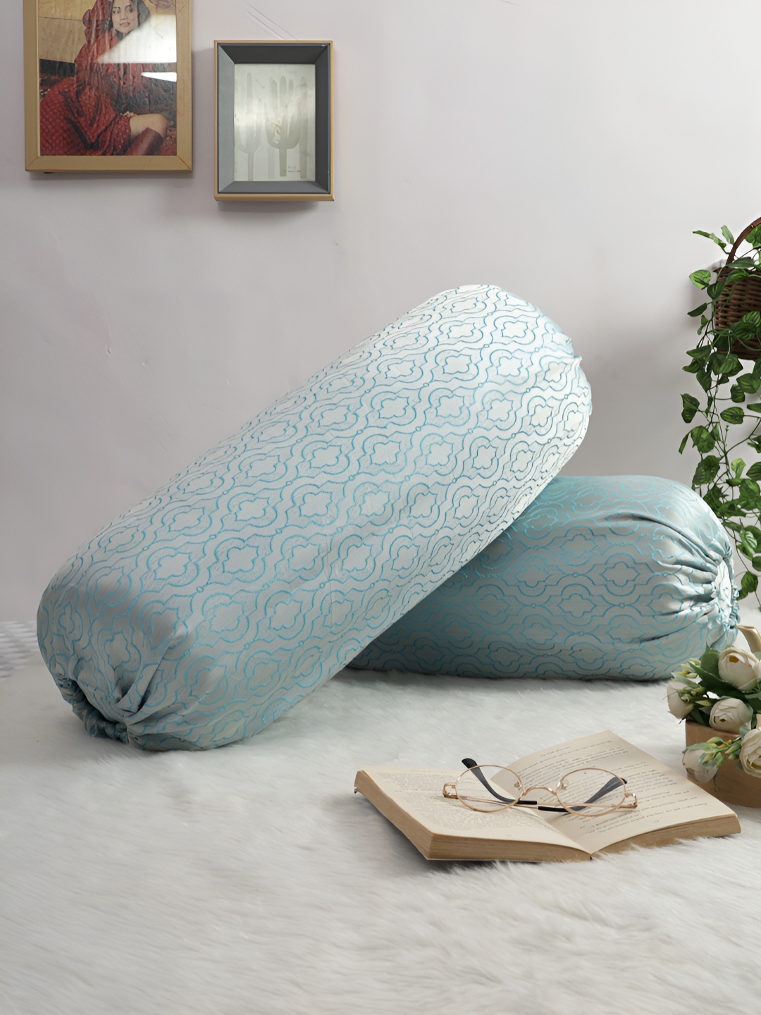 

THE CONVERSION Turquoise Blue 2 Pieces Ethnic Motifs Printed Bolster Covers