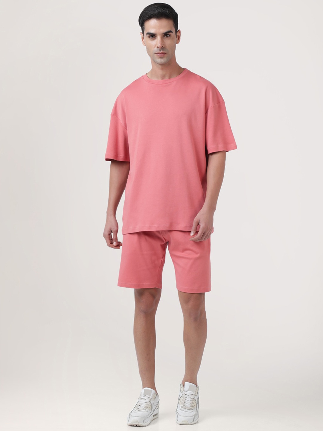 

Bene Kleed Oversized-Fit Cotton T-Shirt & Shorts Co-Ords Set, Pink