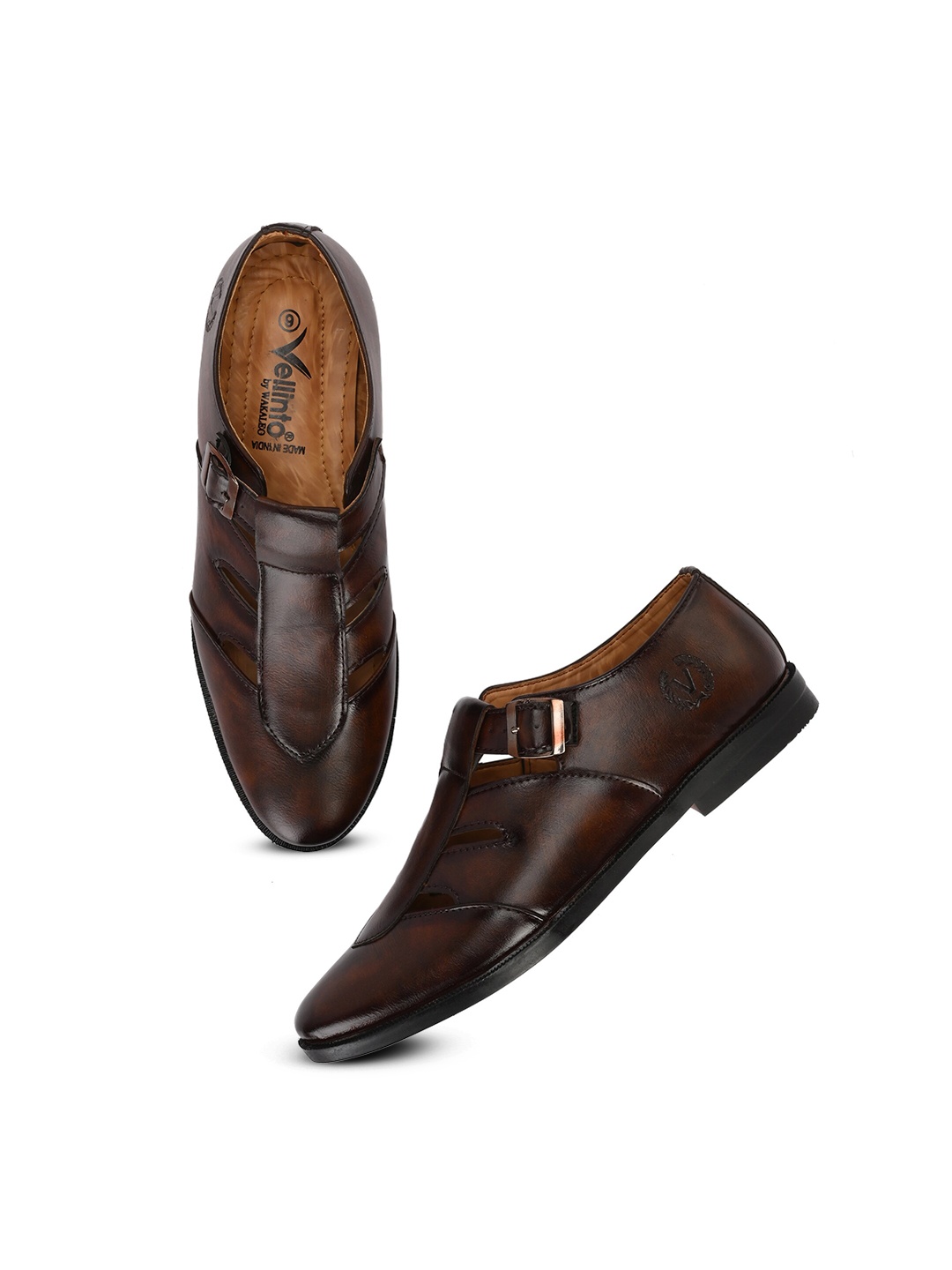 

Vellinto Men FALCON Ethnic Shoe-Style Sandals With Buckles, Brown