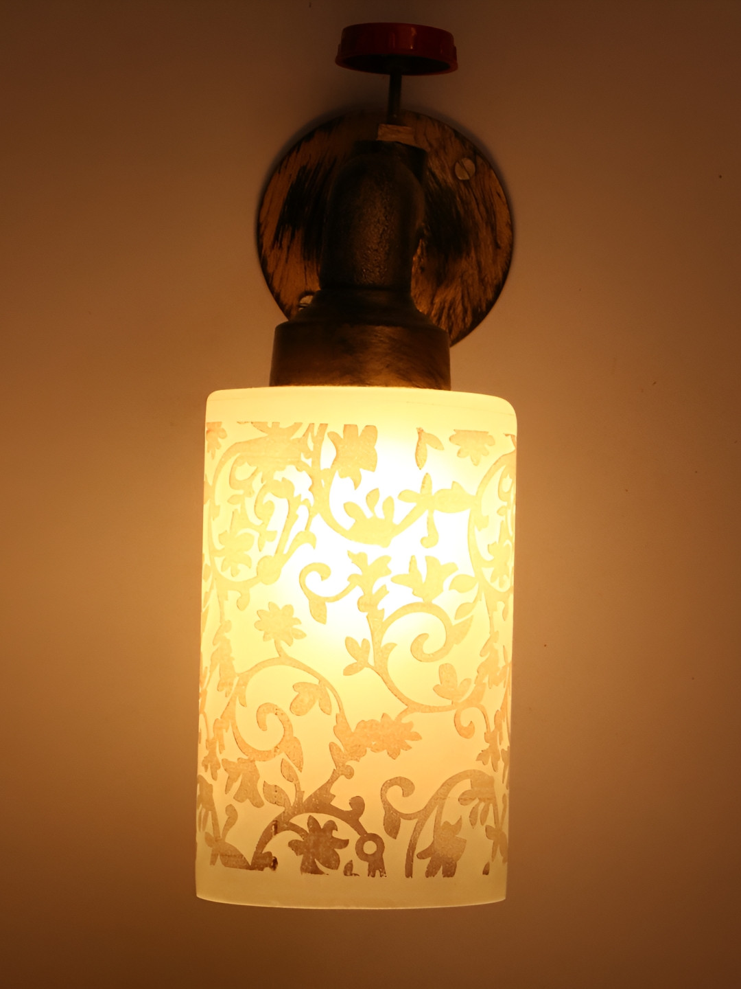 

Afast White & Brown Printed Cylinder Shaped Glass Contemporary Wall Lamp
