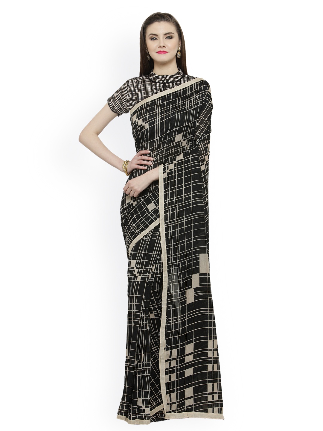 

Shaily Black & Beige Silk Cotton Printed Saree