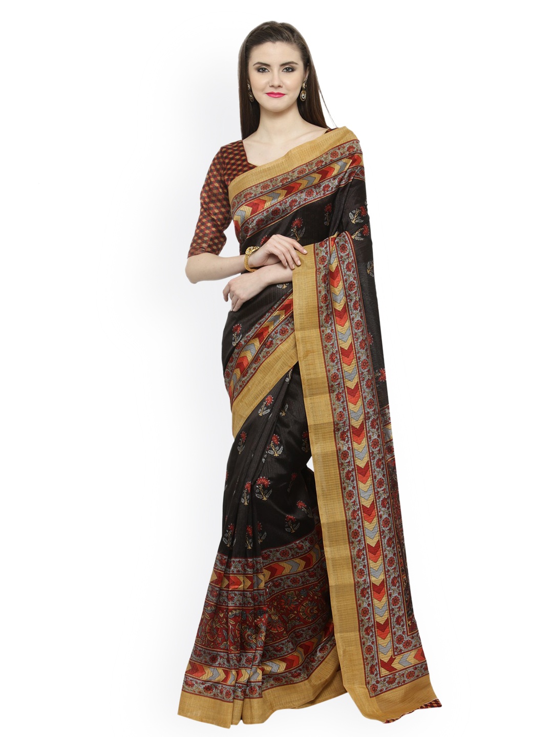 

Shaily Brown & Beige Silk Cotton Printed Saree