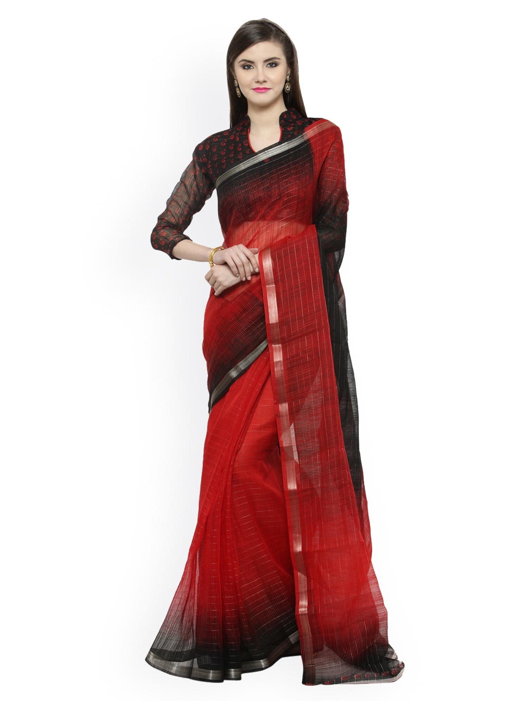 

Shaily Red & Black Silk Cotton Printed Saree