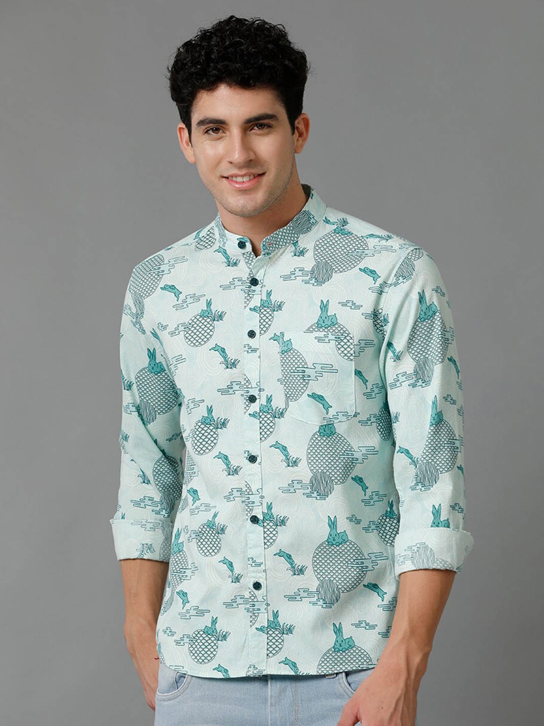 

Voi Jeans Conversational Printed Classic Cotton Casual Shirt, Blue