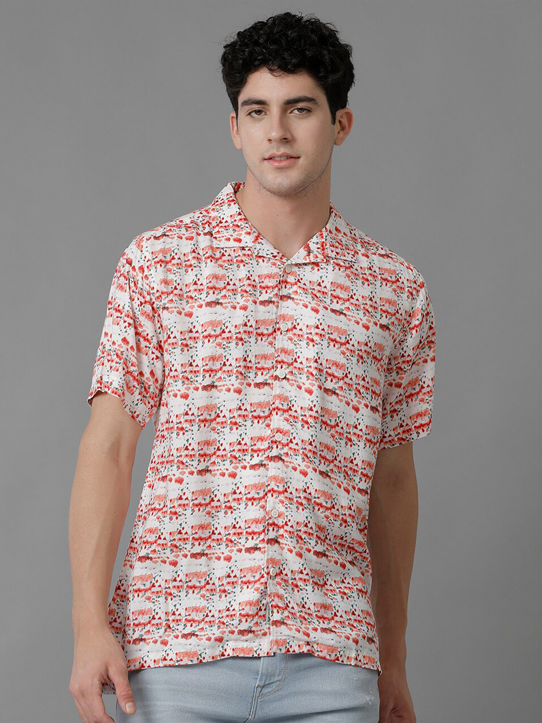 

Voi Jeans Abstract Printed Classic Slim Fit Casual Shirt, White