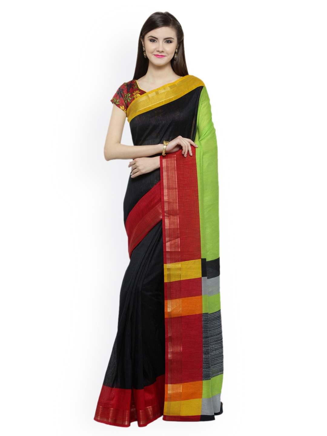 

Shaily Green & Black Silk Cotton Printed Saree