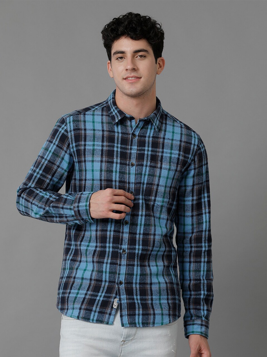 

Voi Jeans Tartan Checks Classic Slim Fit Cotton Casual Shirt, Blue
