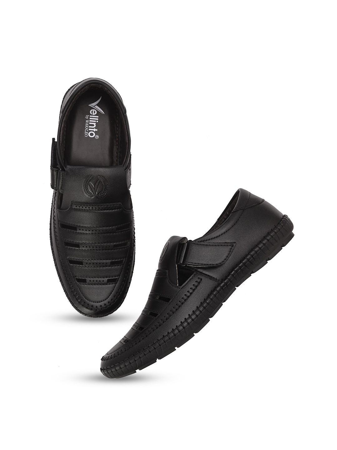 

Vellinto Men SCOTT Ethnic Shoe-Style Sandals With Velcro Closure, Black