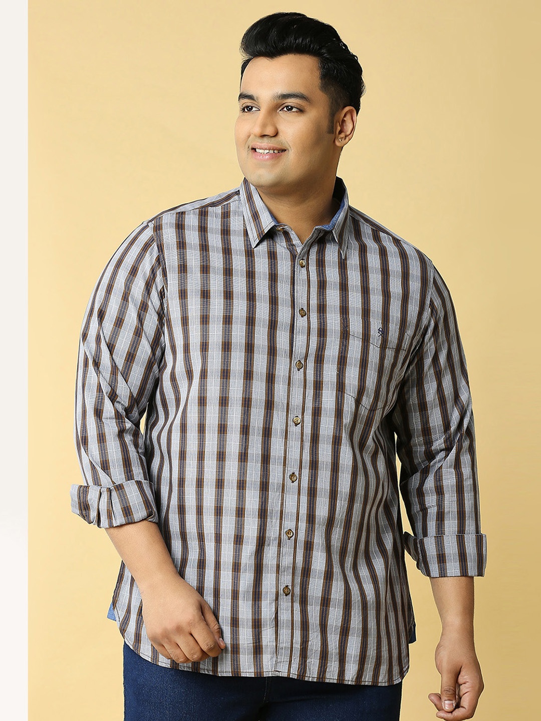 

Thomas Scott Plus Size Premium Slim Fit Grid Tattersall Checked Pure Cotton Casual Shirt, Rust