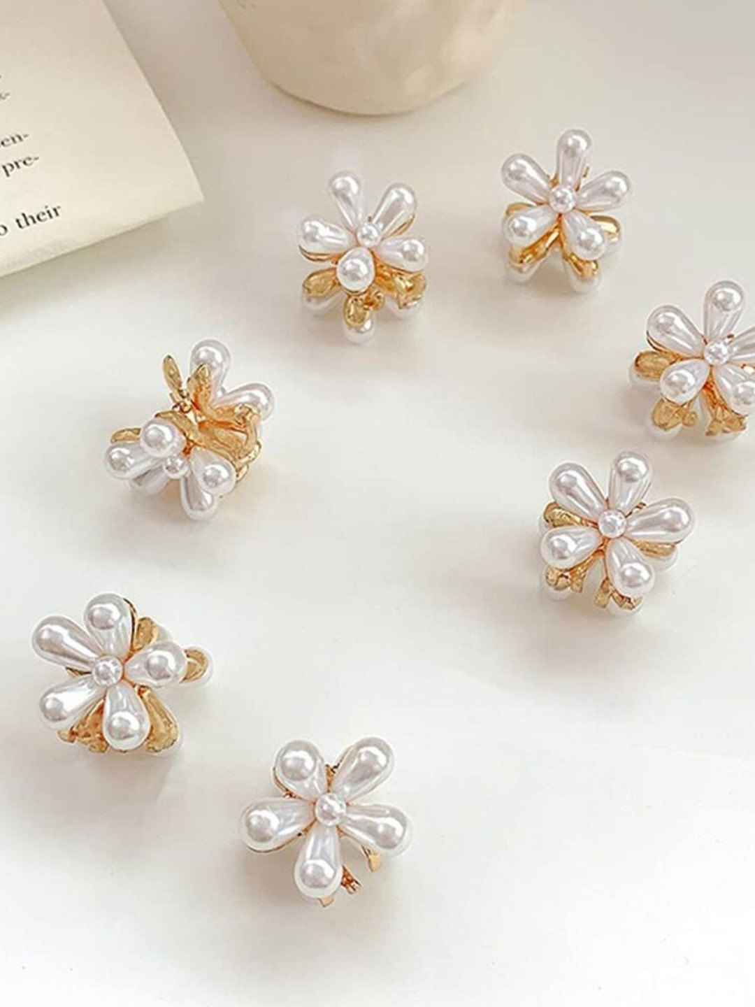

ANNA CREATIONS Set Of 10 Floral Embellished Claw Clip, White