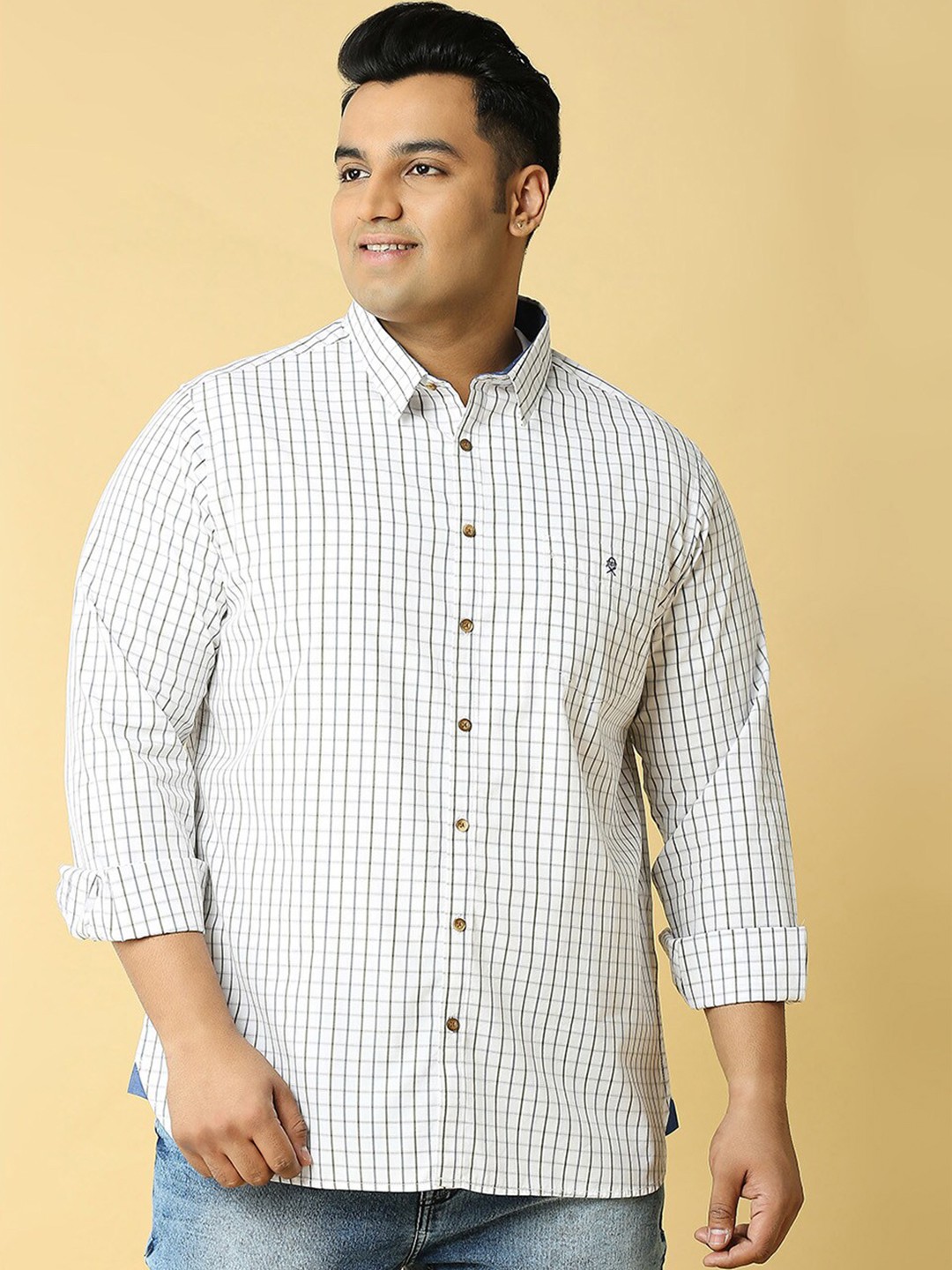

Thomas Scott Plus Size Premium Slim Fit Grid Tattersall Checked Pure Cotton Casual Shirt, White