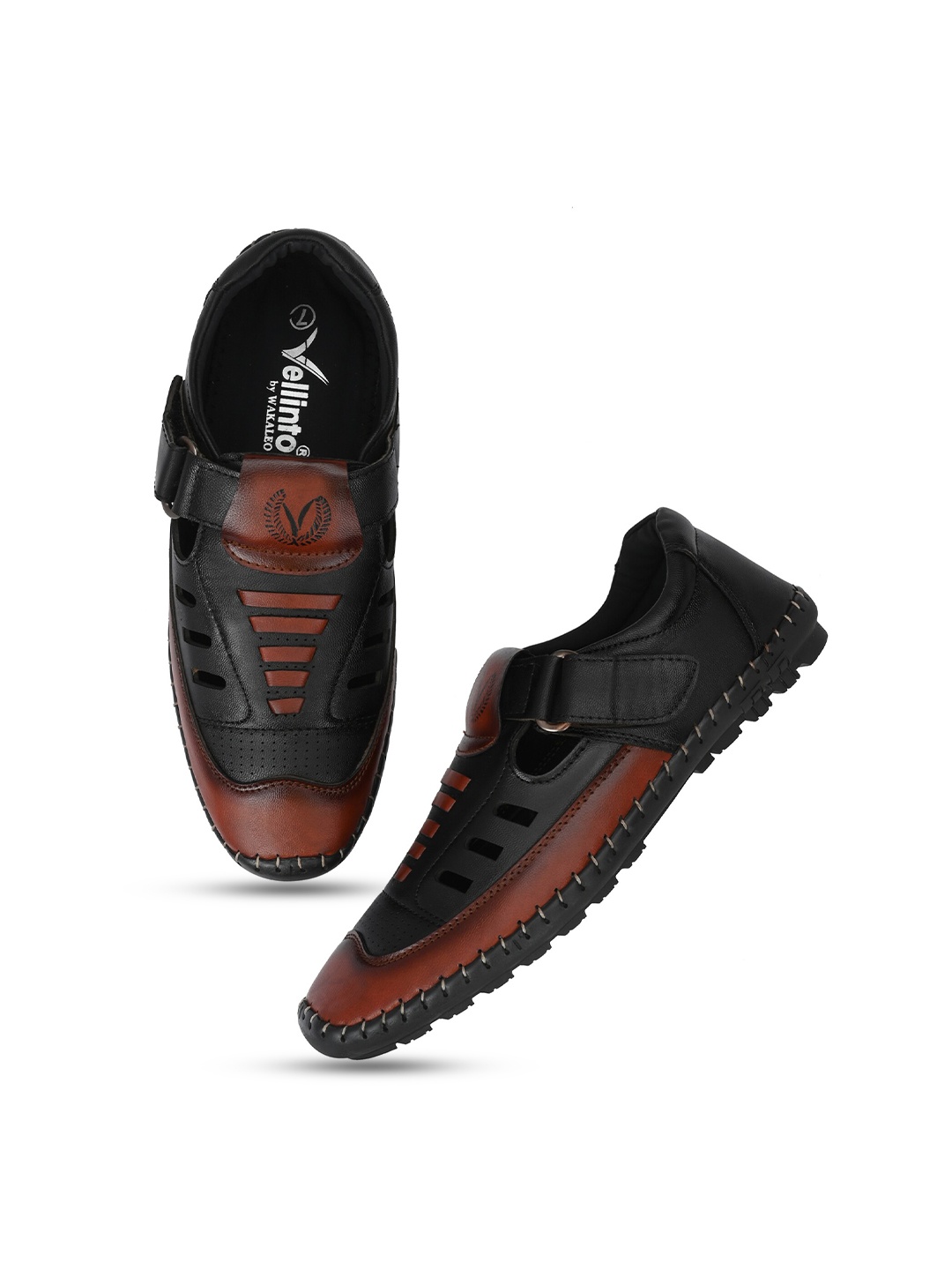 

Vellinto Men LYNX Textured Shoe Style Sandals With Velcro Closure, Black