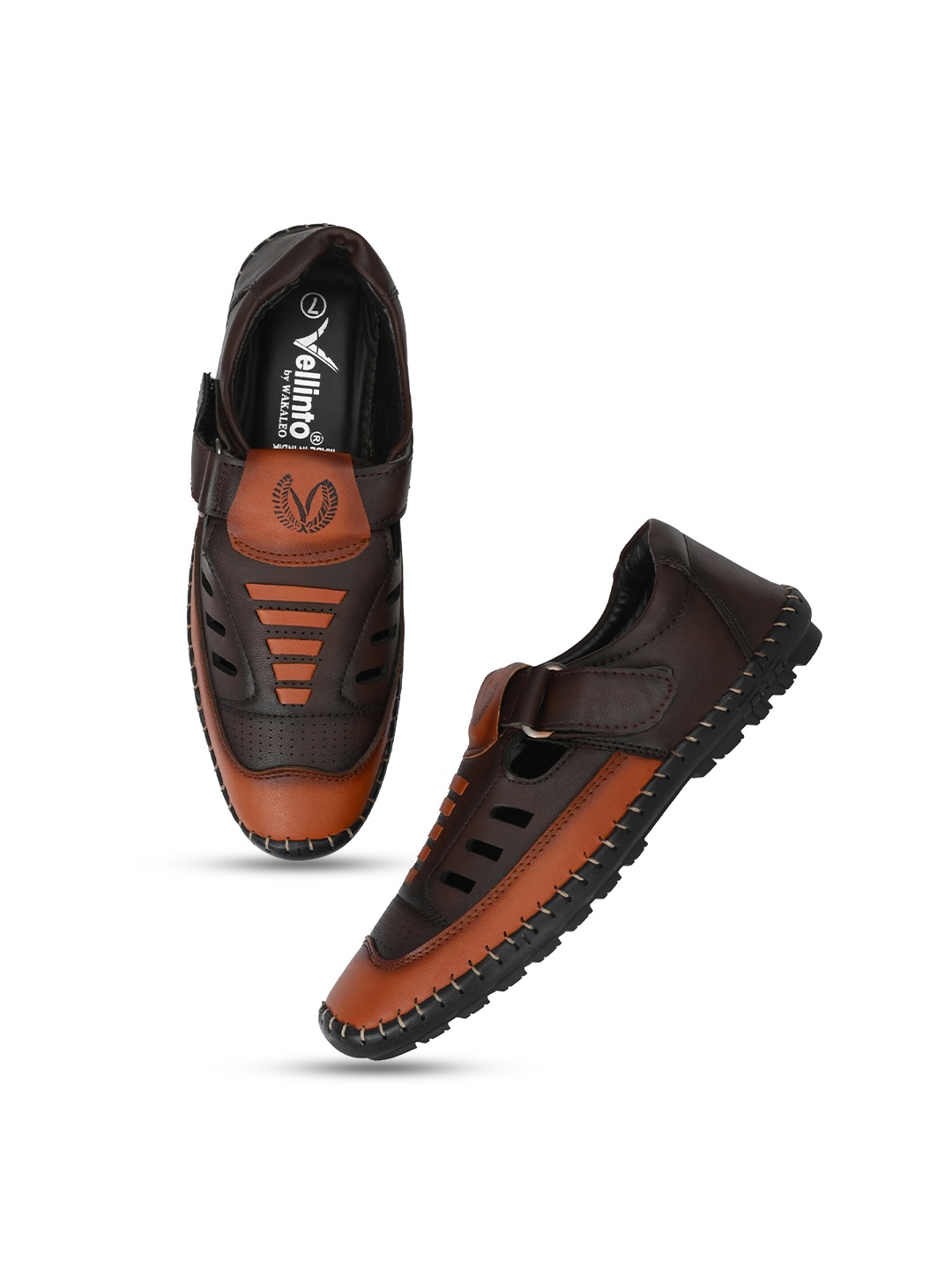 

Vellinto Men LYNX Textured Shoe Style Sandals With Velcro Closure, Brown