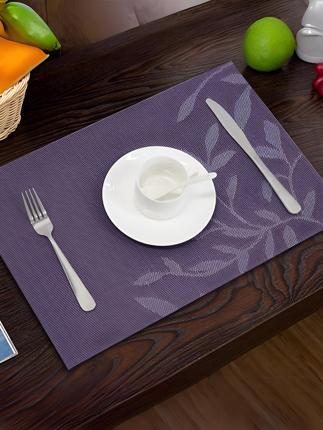 

YELONA Purple & Grey 6 Pieces Leaf Printed Rectangular Table Placemats