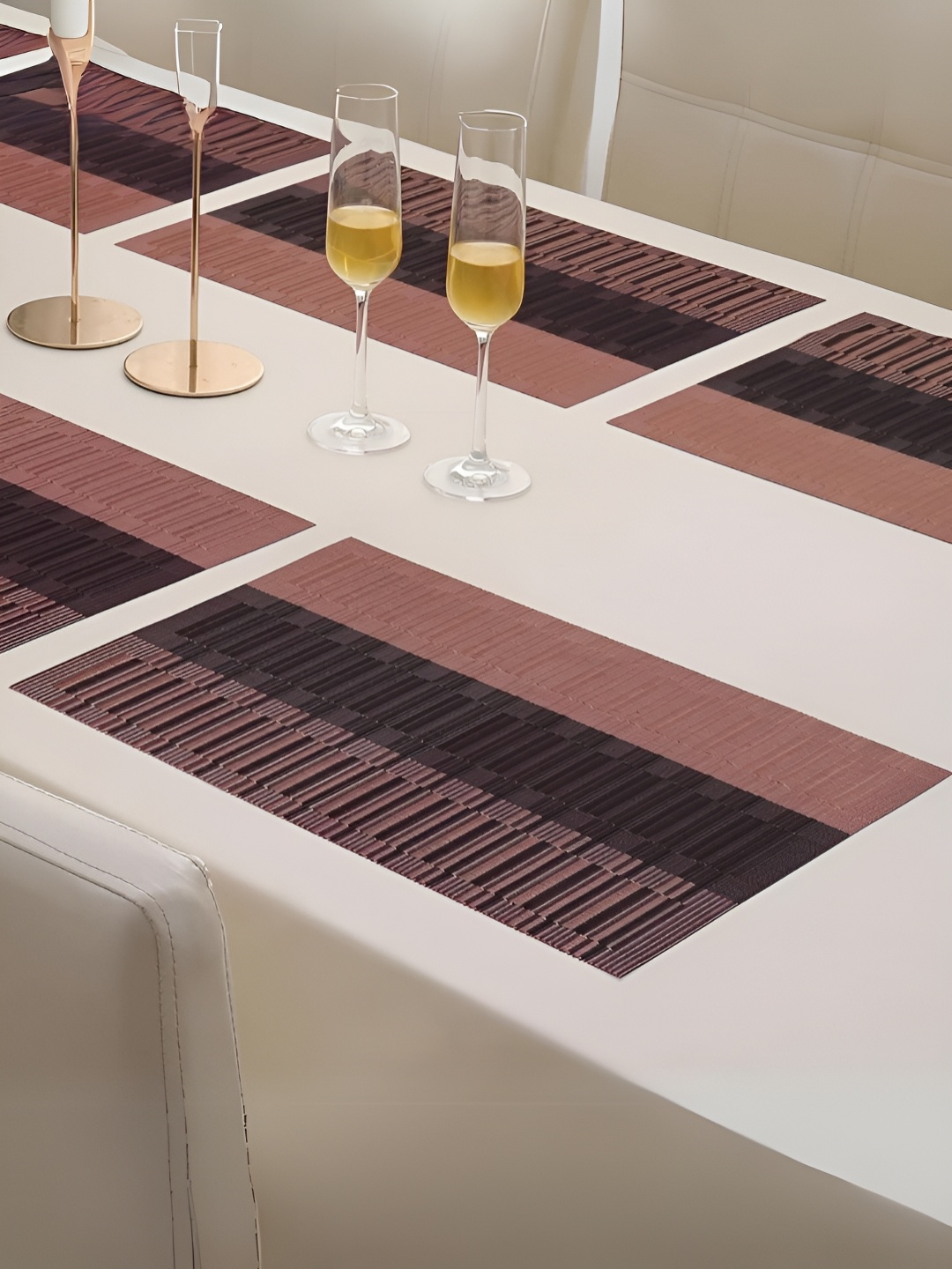 YELONA Peach & Black 8 Pieces Striped Rectangular Table Placemats