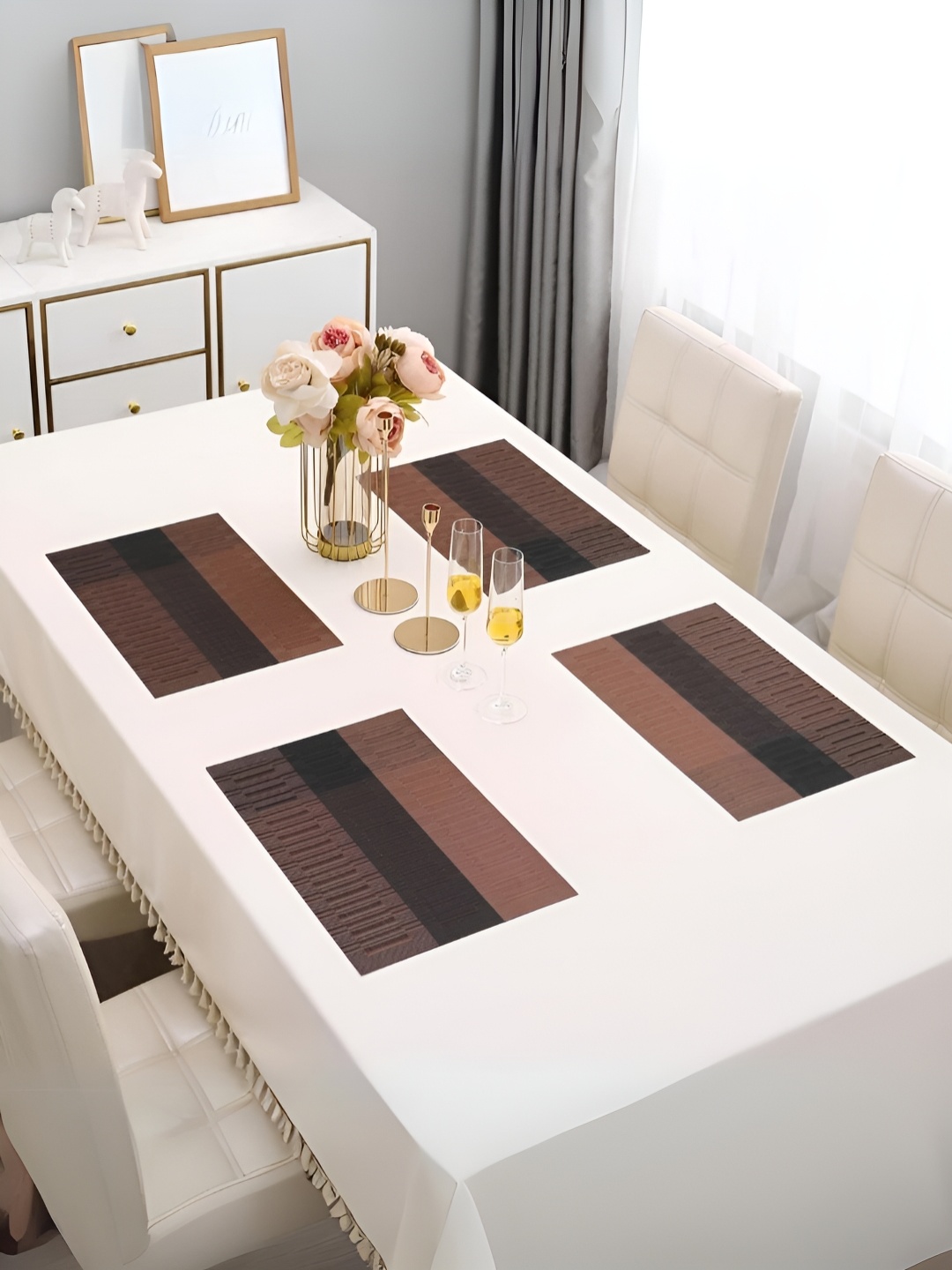 

YELONA Brown & Black 4 Pieces Striped Anti-Slip Table Placemats