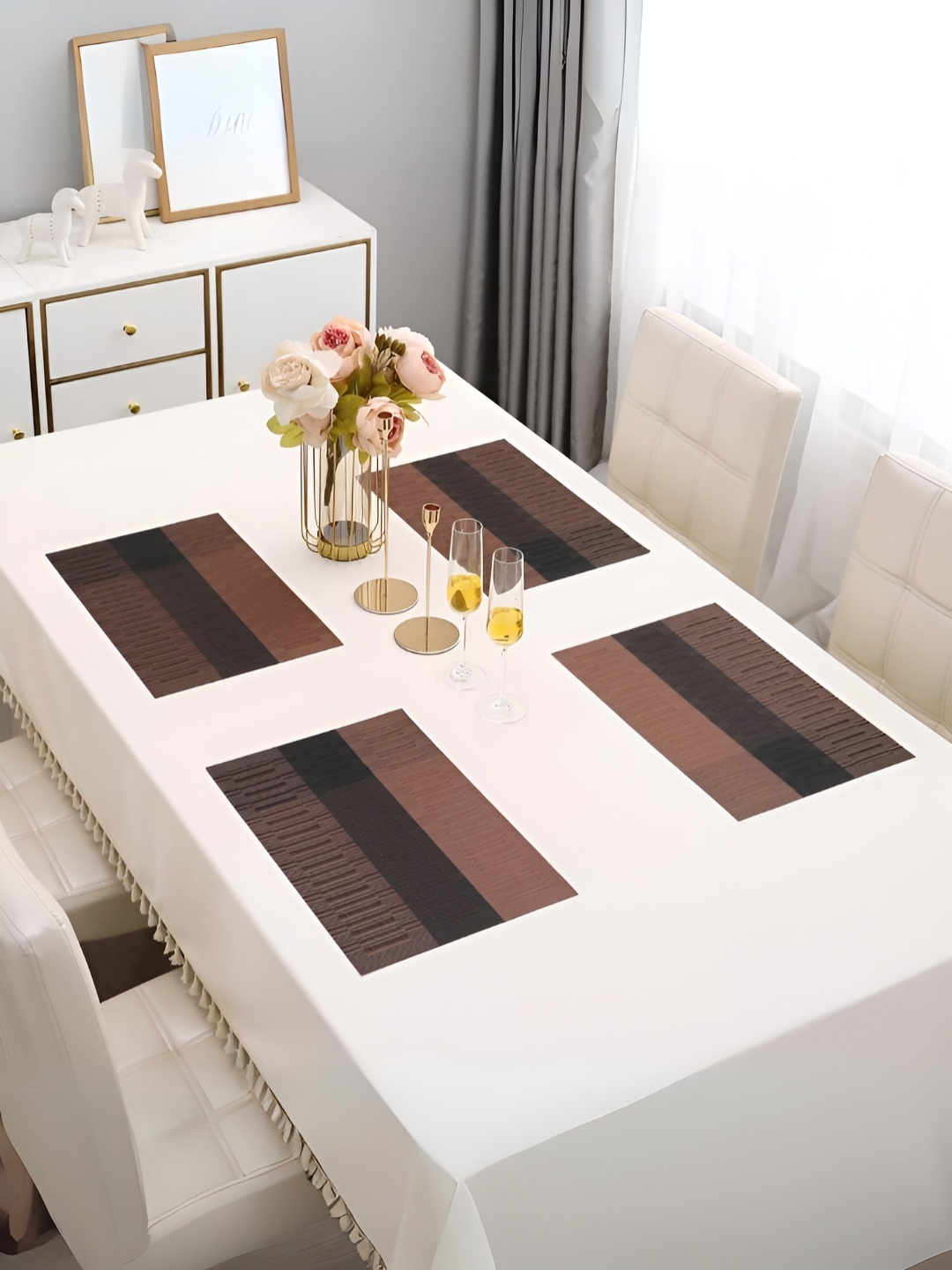 

YELONA Brown & Black 10 Pieces Striped Rectangular Table Placemats