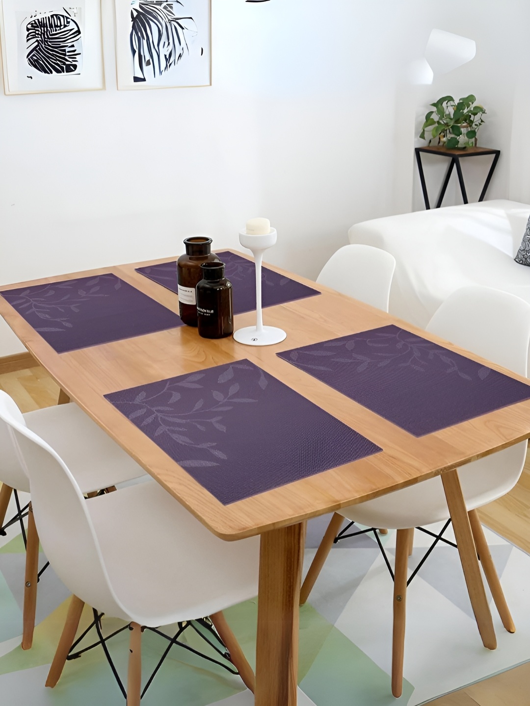 

YELONA Purple 4 Pieces Floral Printed Rectangular Table Placemats