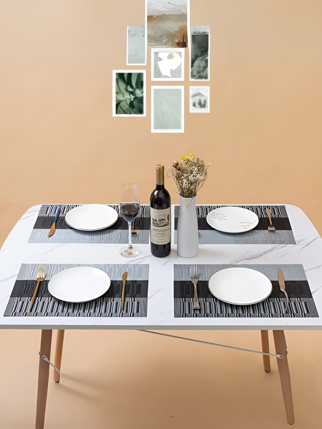 

YELONA Grey & Black 4 Pieces Striped Rectangular Table Placemats