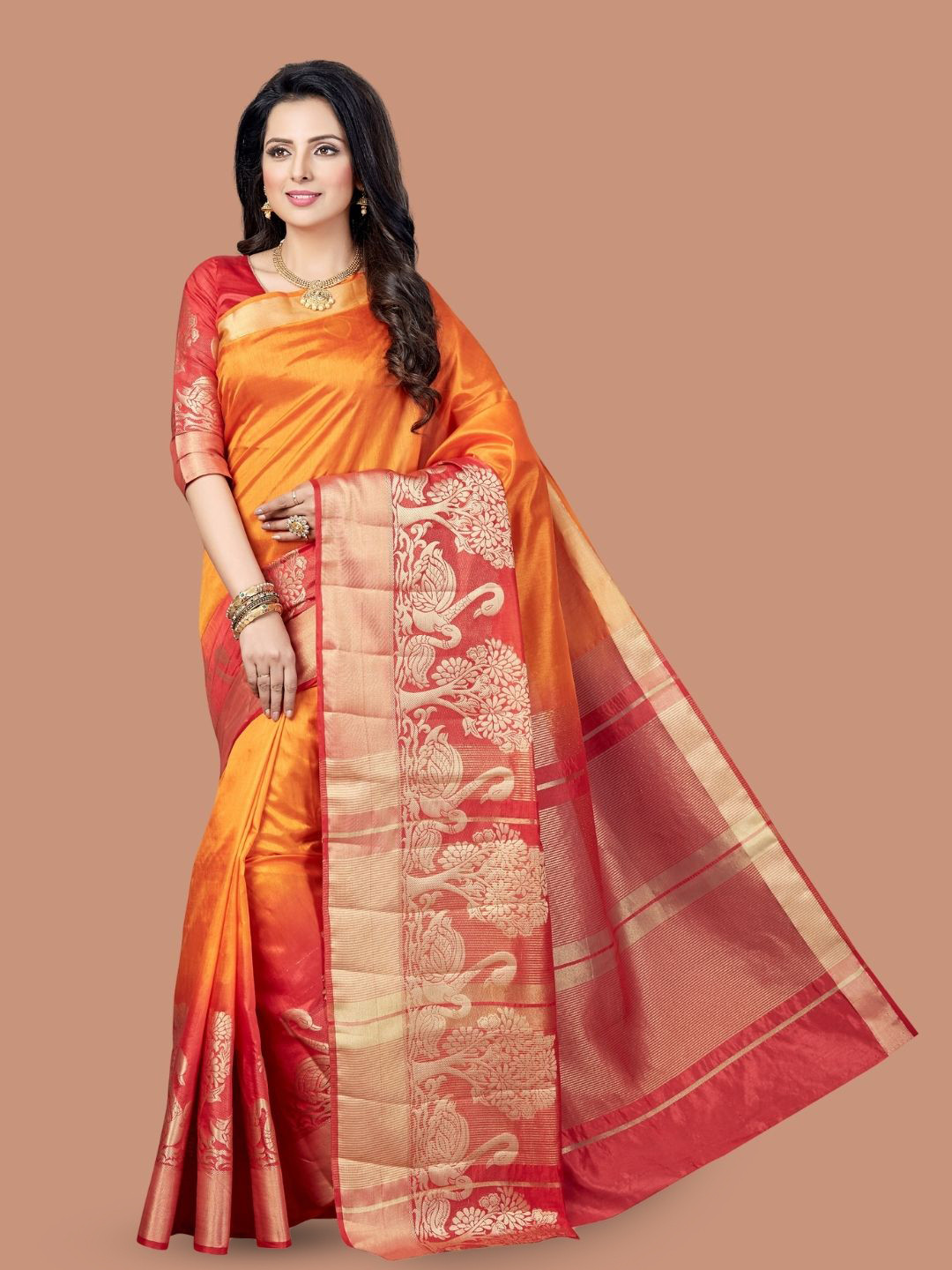 

MAGMINA Ethnic Motif Woven Design Kanjeevaram Saree, Mustard