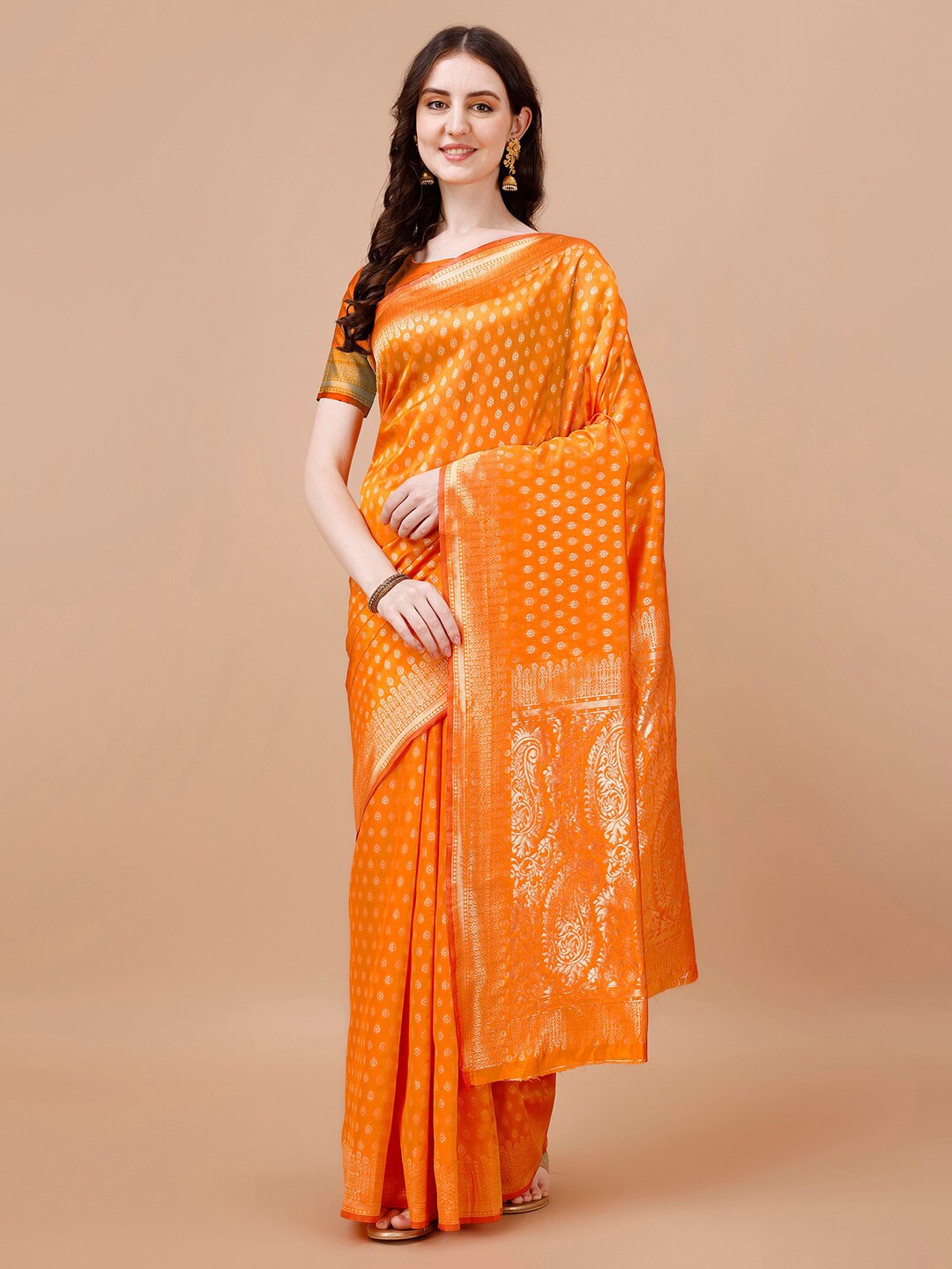 

MAGMINA Ethnic Motif Woven Design Banarasi Saree, Yellow