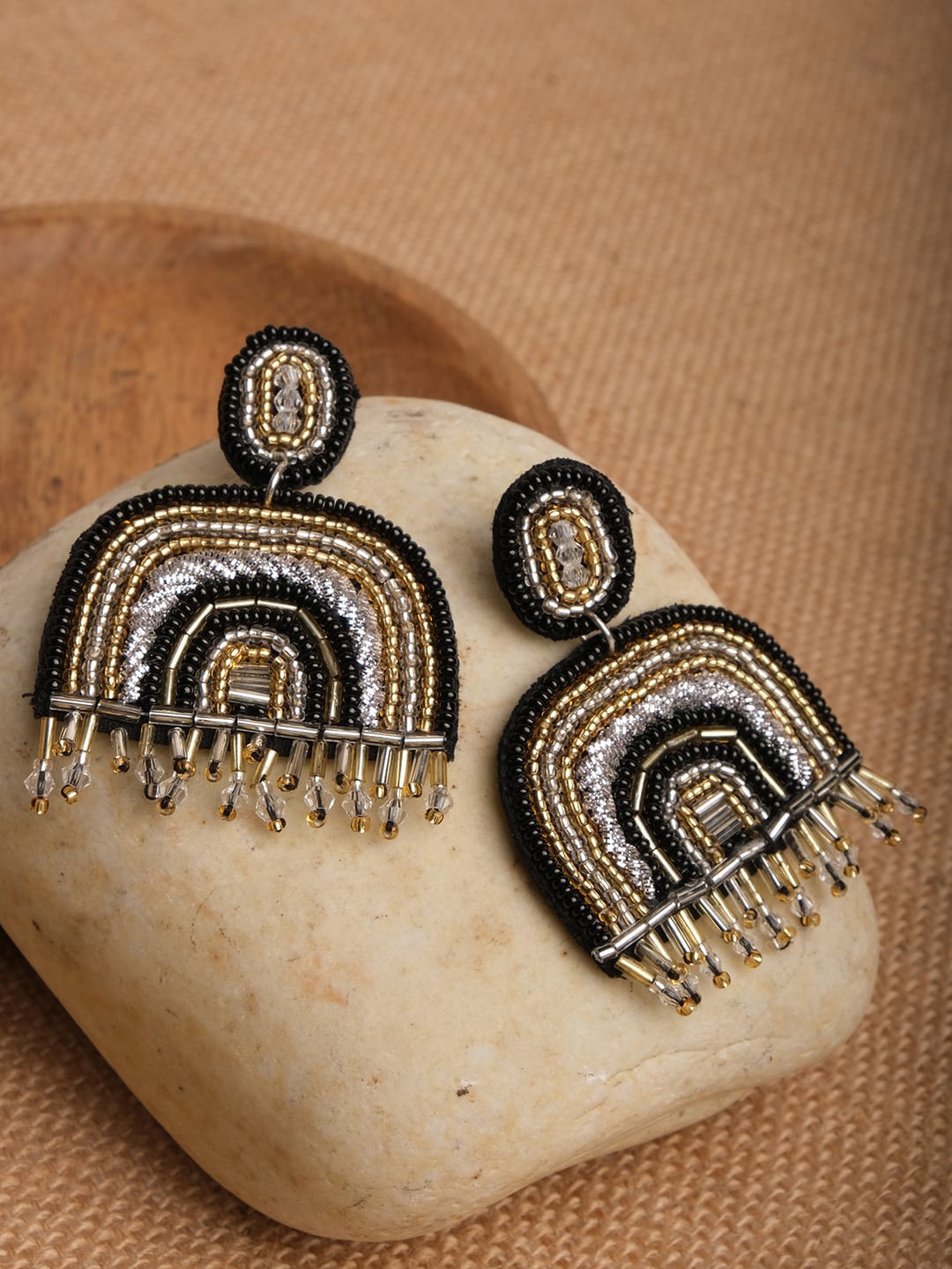 

XPNSV Beaded Tasselled Quirky Boho Drop Earrings, Black