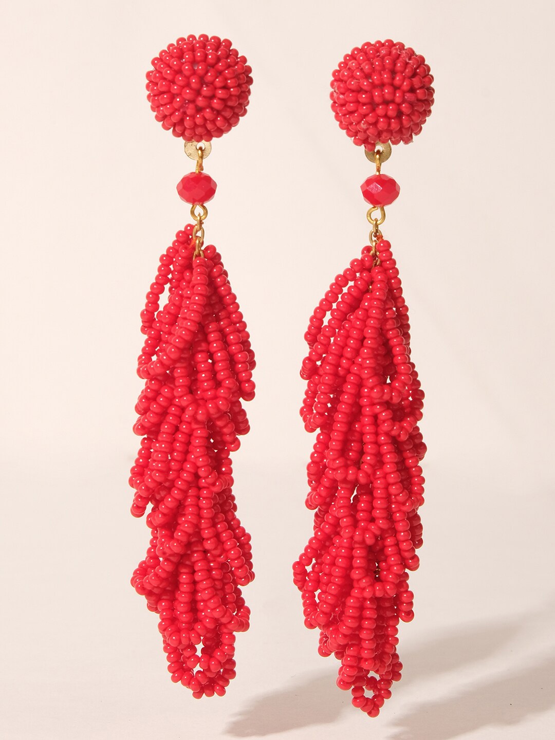 

XPNSV Beaded Tasselled Drop Earrings, Red