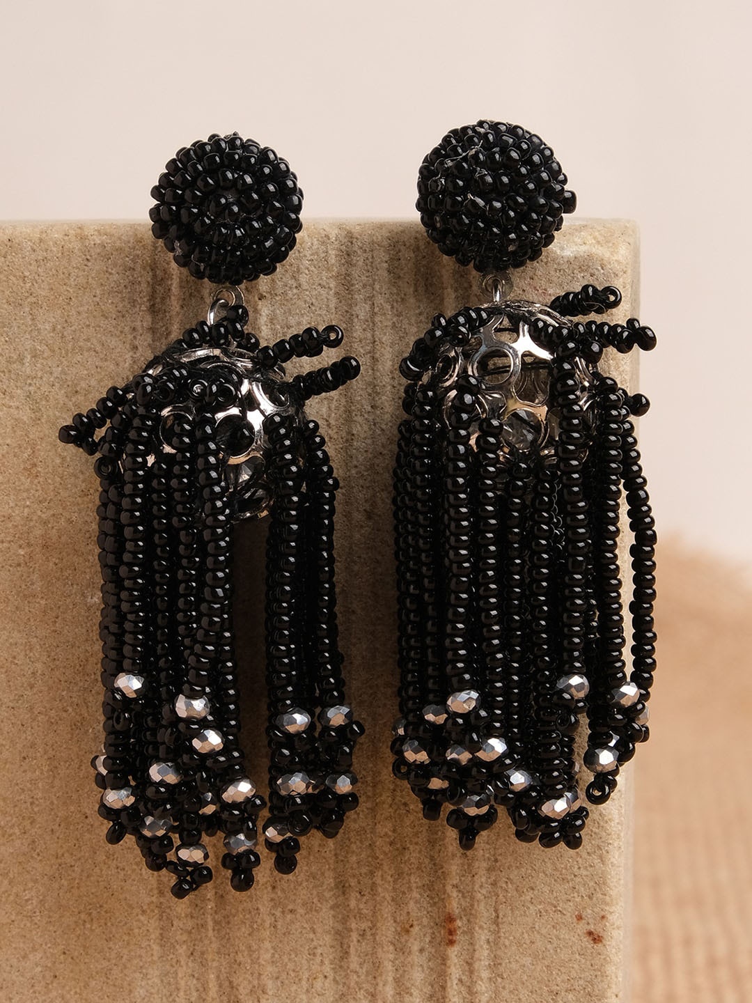 

XPNSV Beaded Tassel Drop Earrings, Black