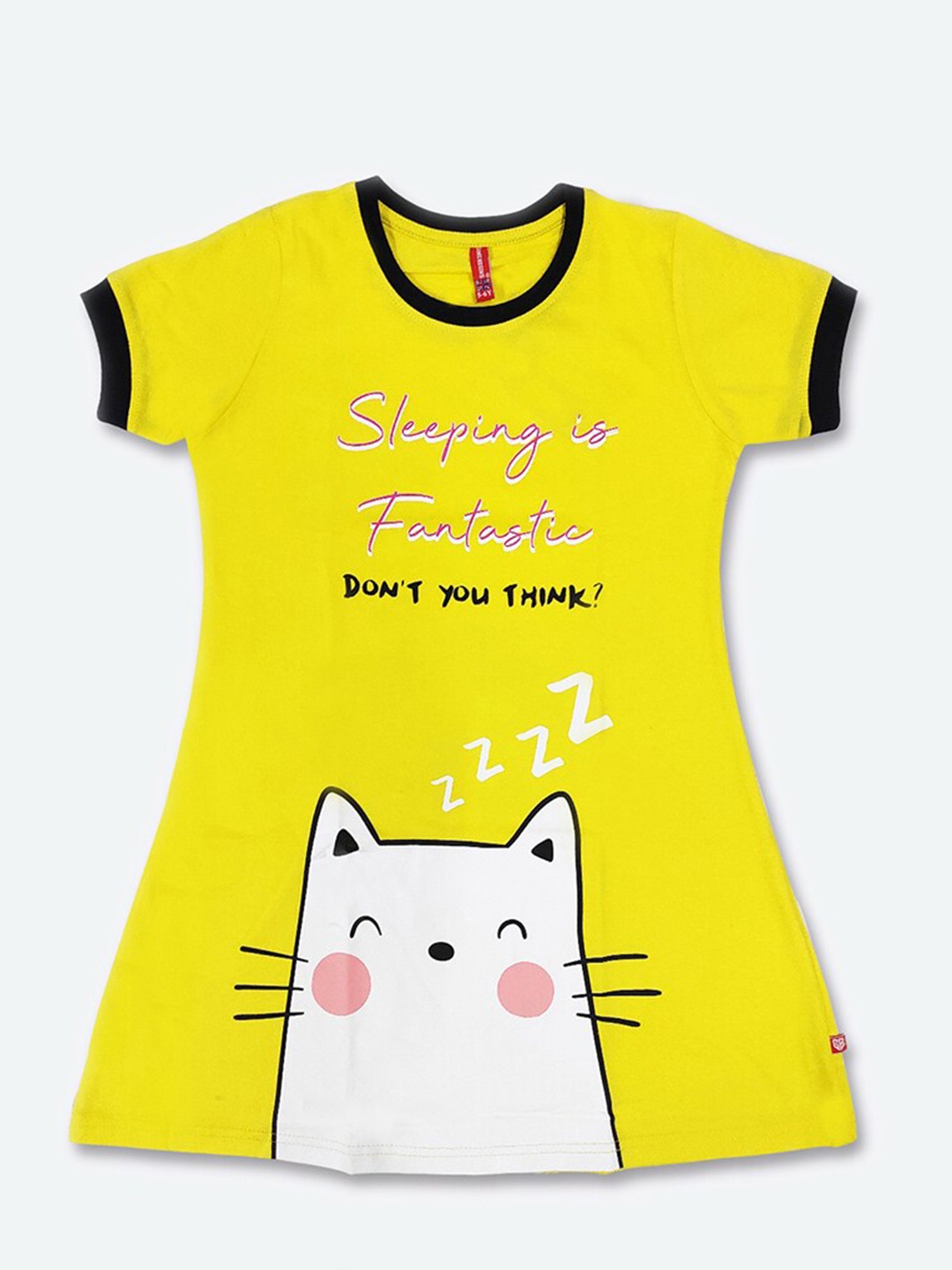 

GAME BEGINS Girls Graphic Printed Cotton A-Line Dress, Yellow