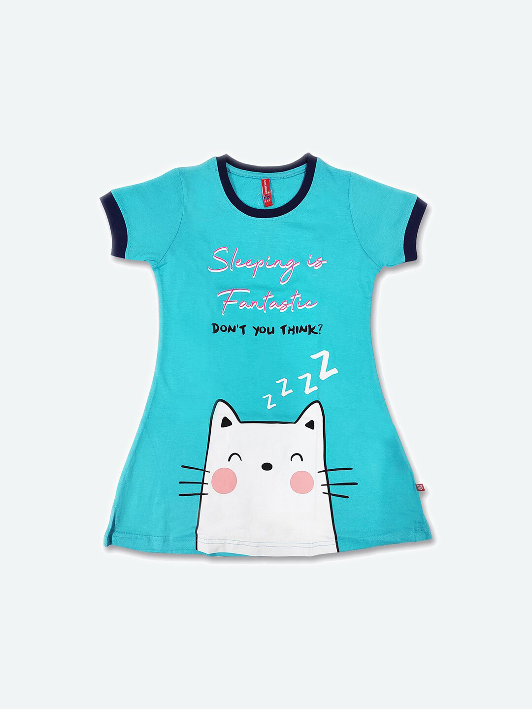 

GAME BEGINS Typography Printed Cotton T-shirt Knee Length Dress, Blue