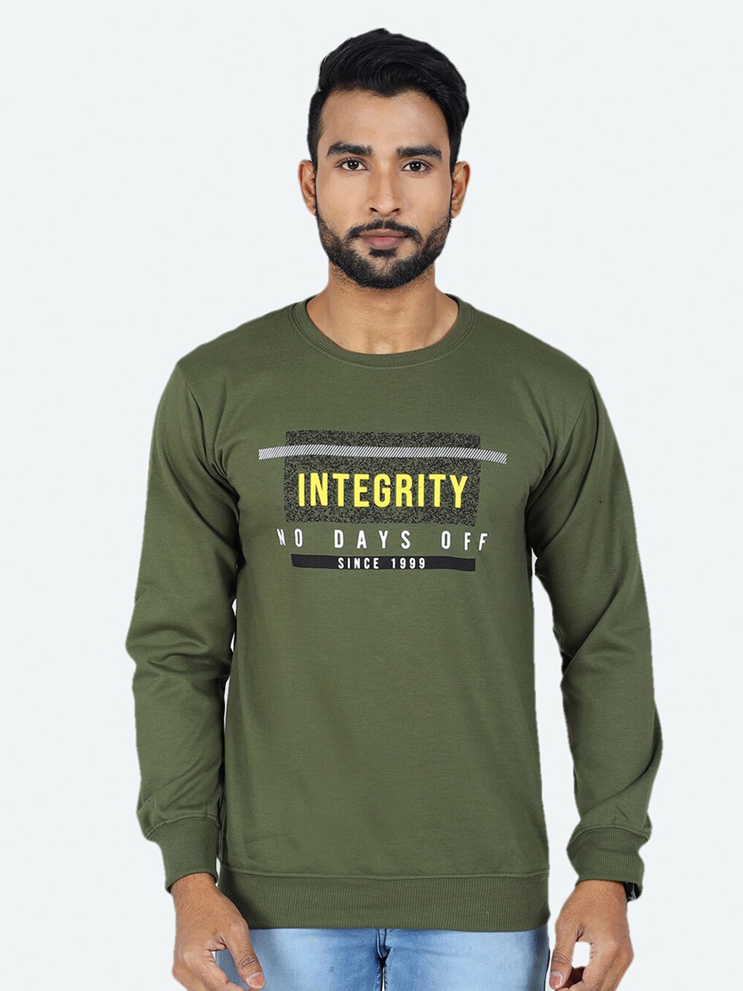 

GAME BEGINS Typography Printed Fleece Pullover Sweatshirt, Green
