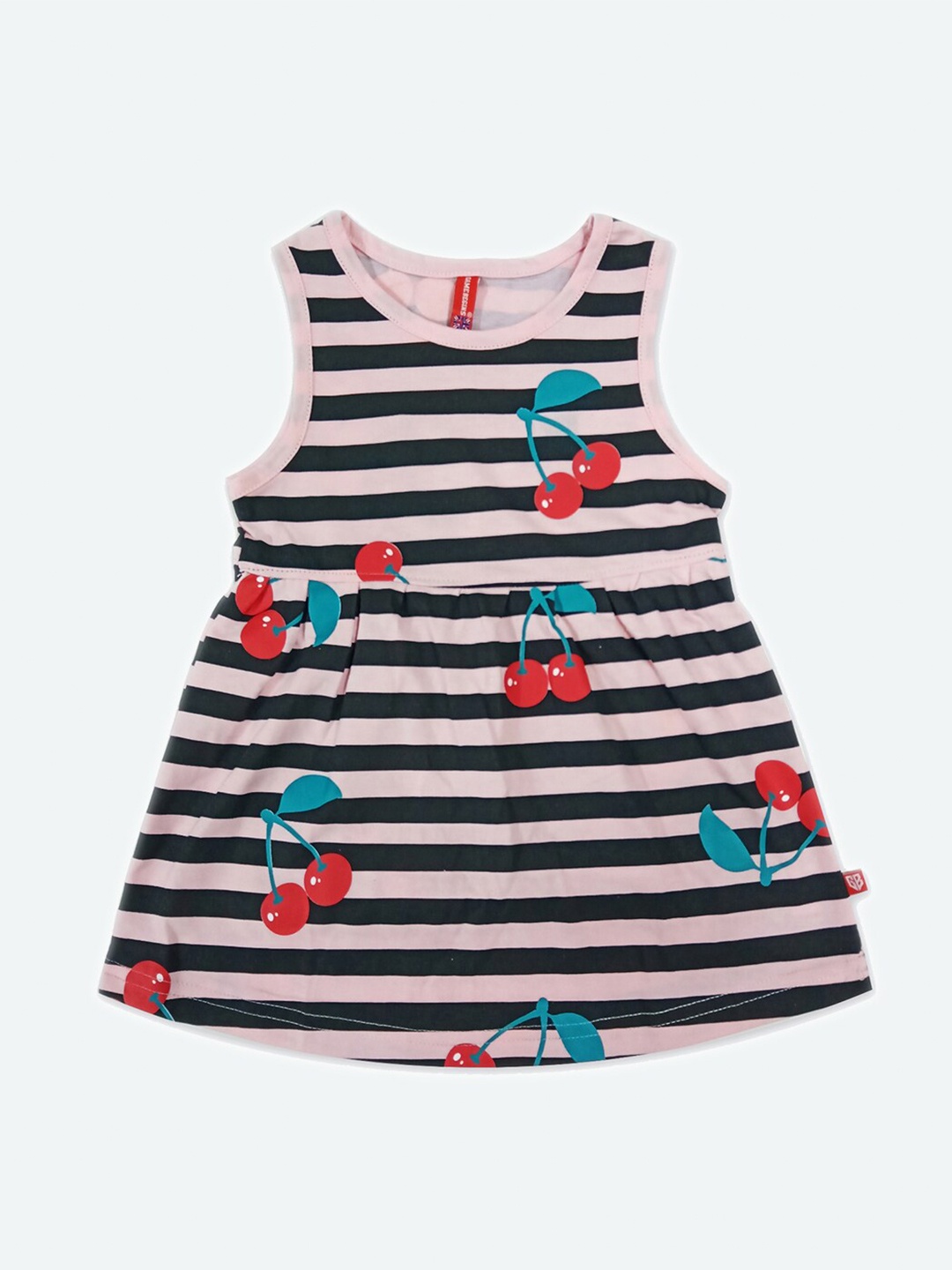

GAME BEGINS Girls Striped Gathered Cotton A-Line Dress, Pink