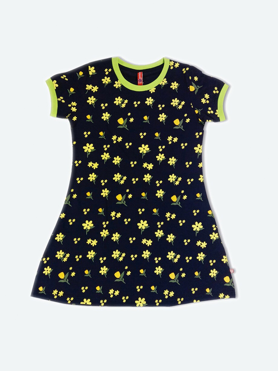 

GAME BEGINS Girls Floral Printed Cotton A-Line Dress, Navy blue