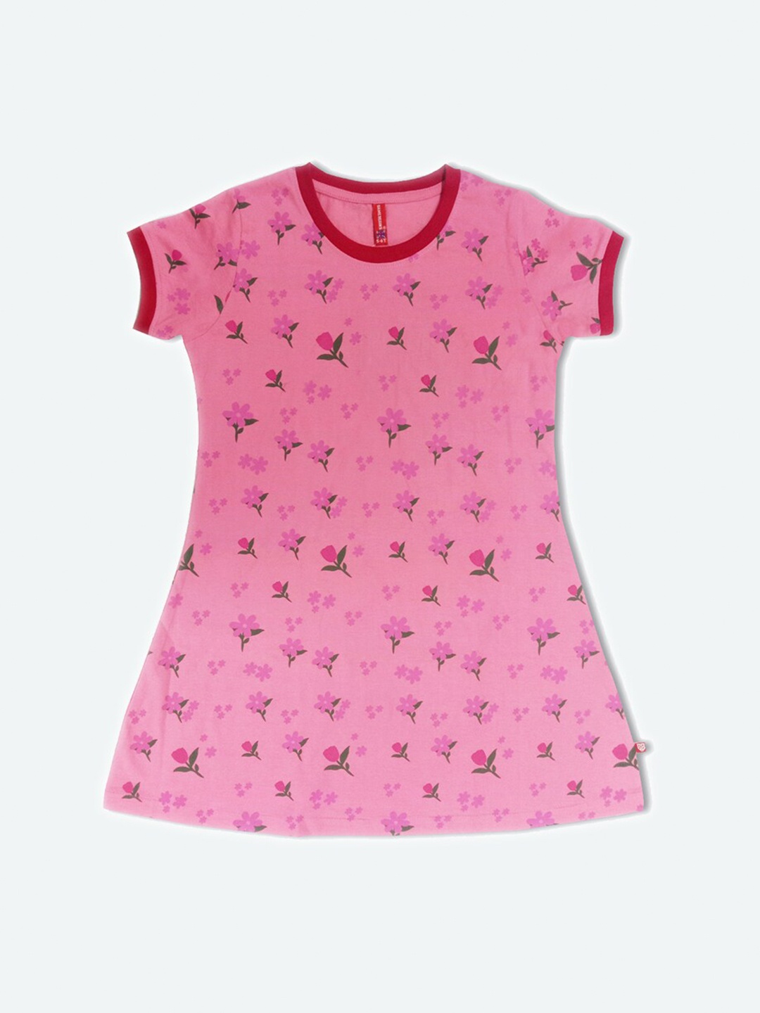 

GAME BEGINS Girls Floral Printed Cotton A-Line Dress, Pink
